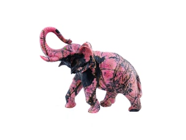 HAND CARVED RHODONITE ELEPHANT FIGURINE