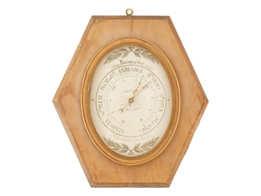 ANTIQUE FRENCH BAROMETER THERMOMETER IN WOOD FRAME