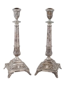 ANTIQUE POLISH WARSAW SILVER CANDLESTICKS BY J EHRLICH