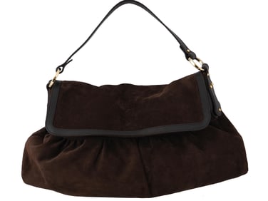 SMALL FENDI WOMANS BROWN SUEDE CHEF BAG WITH CARDS