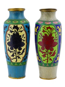 PAIR OF CHINESE CLOISONNE ENAMEL VASES WITH FLOWERS