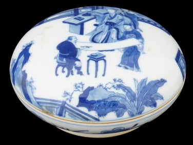 CHINESE COVERED BLUE AND WHITE PORCELAIN INK BOX