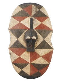 AFRICAN CARVED WOODEN OVAL SONGYE SHIELD FROM CONGO