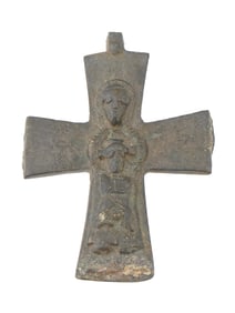 ANCIENT BYZANTINE BRONZE RELIQUARY CROSS VIRGIN MARY