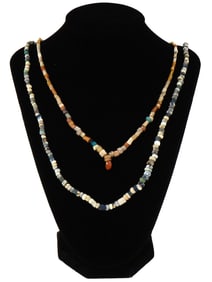 TWO ANCIENT ROMAN MULTICOLOR GLASS BEAD NECKLACES
