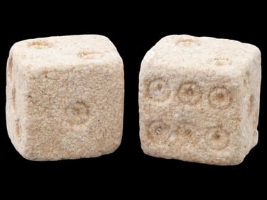 PAIR OF ANCIENT ROMAN CARVED STONE DICE 100 TO 300 AD