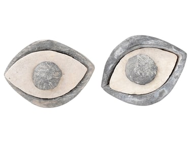 PAIR OF ANCIENT CARVED STEATITE EYES OF SEPARATE PARTS