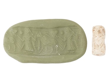 ANCIENT MESOPOTAMIAN FAIENCE CYLINDER SEAL BEAD