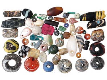 ANCIENT GRECO ROMAN MOSAIC AND STONE BEADS 100 TO 300AD