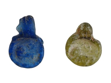 TWO ANCIENT ASTROLOGY GLASS MEDALIONS W LIONS 100 TO 300 AD