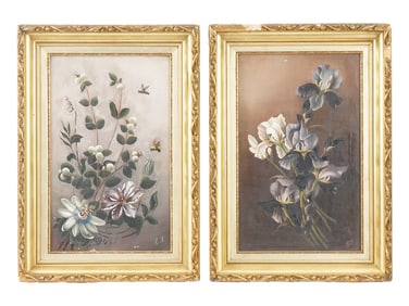 LOT OF TWO OIL PAINTINGS WITH FLOWERS SIGNED E J