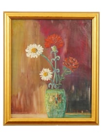 SIGNED DAVID BURLIUK STILL LIFE W FLOWERS OIL PAINTING