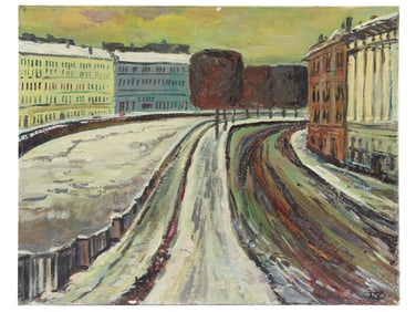 RUSSIAN CITYSCAPE ACRYLIC PAINTING SIGNED BY KARPOV