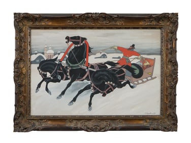 EVGENIY AGAFONOV RUSSIAN GENRE GOUACHE PAINTING