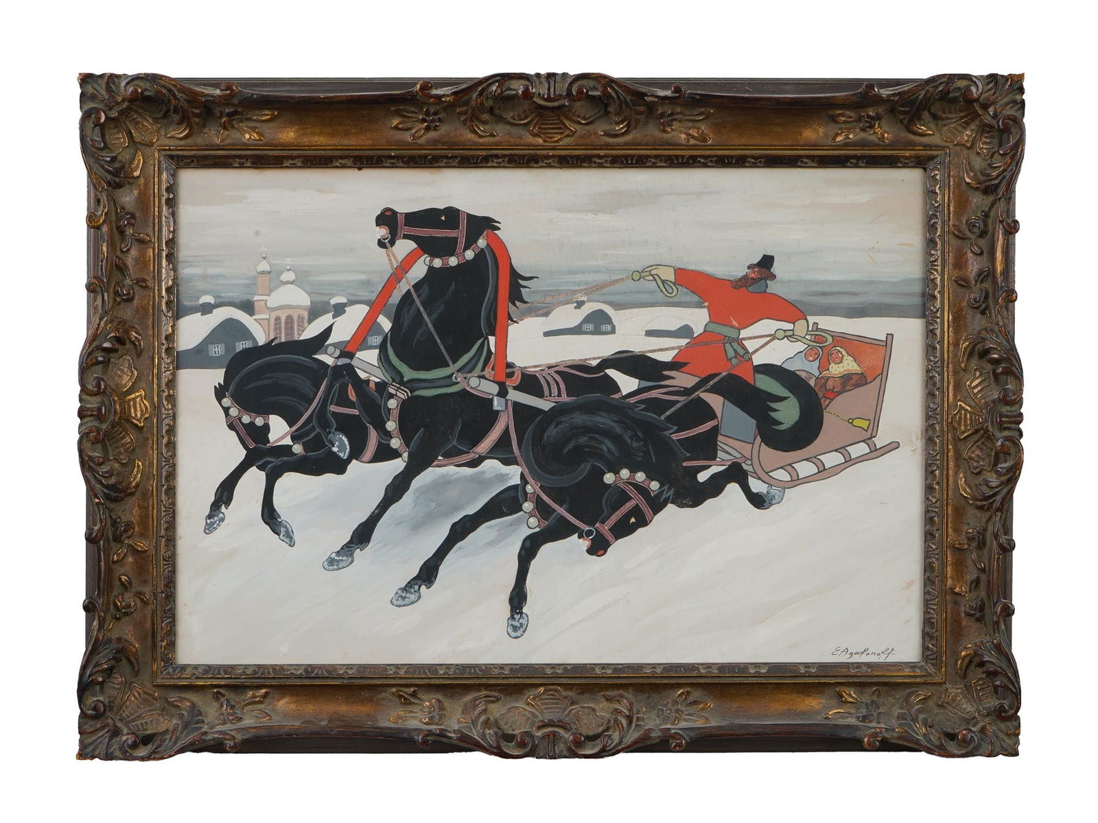 EVGENIY AGAFONOV RUSSIAN GENRE GOUACHE PAINTING (1 of 4)