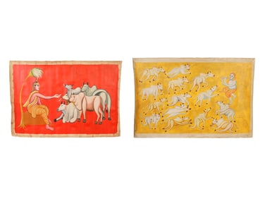 INDIAN SCHOOL BULLS OIL PAINTINGS SIGNED MANJIT BAWA