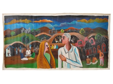 INDIAN SCHOOL OIL PAINTING SIGNED BHUPEN KHAKHAR