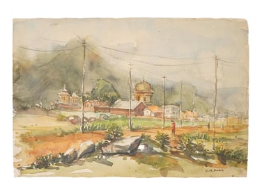 INDIAN SCHOOL WATERCOLOR PAINTING SIGNED S H RAZA