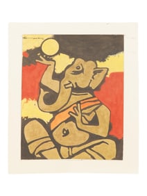 INDIAN WATERCOLOR PAINTING AFTER MAQBOOL HUSAIN W COA