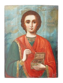 ANTIQUE RUSSIAN ORTHODOX ICON OF SAINT PANTELEIMON