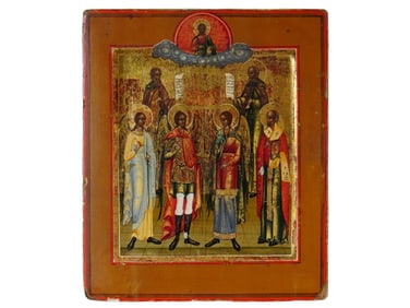 ANTIQUE RUSSIAN ORTHODOX ICON ARCH GABRIEL AND MICHAEL