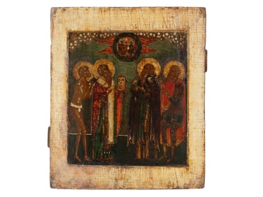 17TH C RUSSIAN YAROSLAVL SCHOOL ICON OF FOUR SAINTS