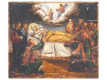ANTIQUE RUSSIAN ICON DORMITION OF MOTHER OF GOD