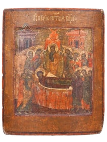 ANTIQUE RUSSIAN ICON DORMITION OF MOTHER OF GOD