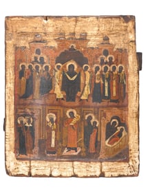 ANTIQUE RUSSIAN ICON INTERCESSION OF VIRGIN MARY