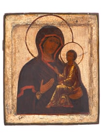 ANTIQUE 18TH C RUSSIAN ICON VIRGIN OF TIKHVIN
