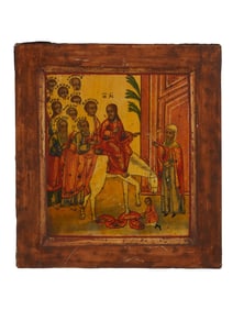 ANTIQUE RUSSIAN ICON CHRIST RETURNING TO JERUSALEM