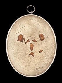 ANTIQUE RUSSIAN ORTHODOX ICON MEDALLION W SILVER RIZA