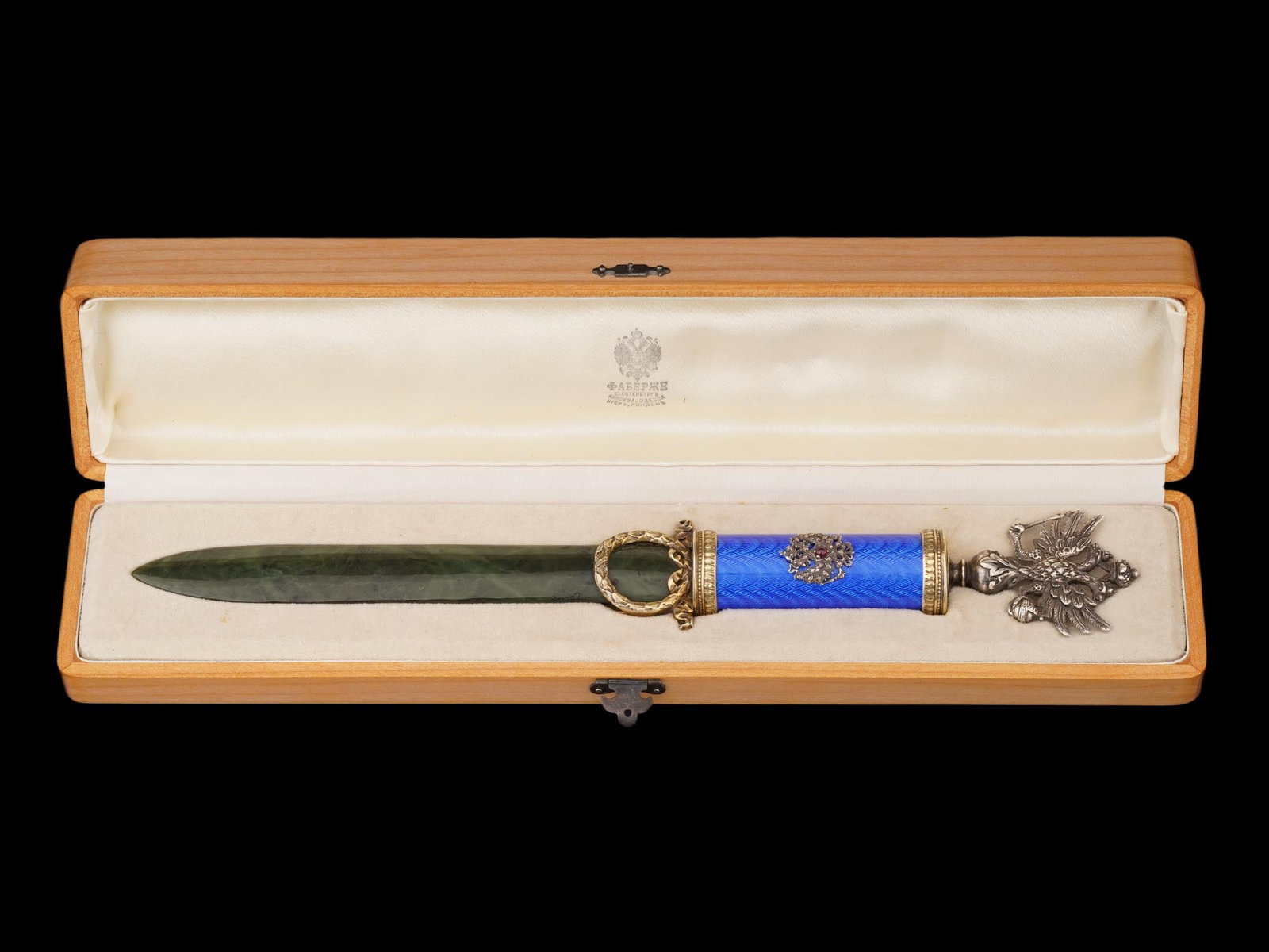 RUSSIAN SILVER ENAMEL JADE LETTER OPENER W DIAMONDS (1 of 13)
