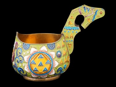 RUSSIAN SILVER CLOISONNE ENAMEL KOVSH