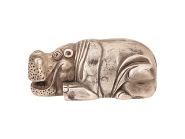 RUSSIAN SILVER FIGURINE OF A HIPPO WITH RUBY EYES