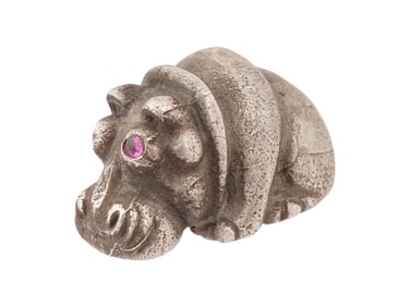 RUSSIAN SOLID SILVER HIPPO FIGURE WITH RUBY EYES