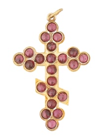 RUSSIAN GILT SILVER CROSS PENDANT WITH GARNETS