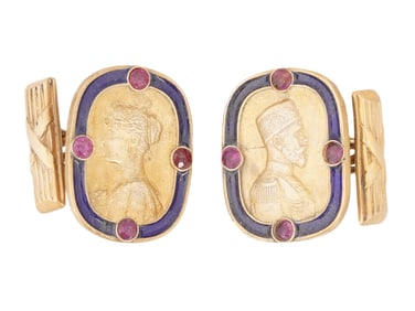 RUSSIAN SILVER ENAMEL IMPERIAL CUFFLINKS W RUBIES
