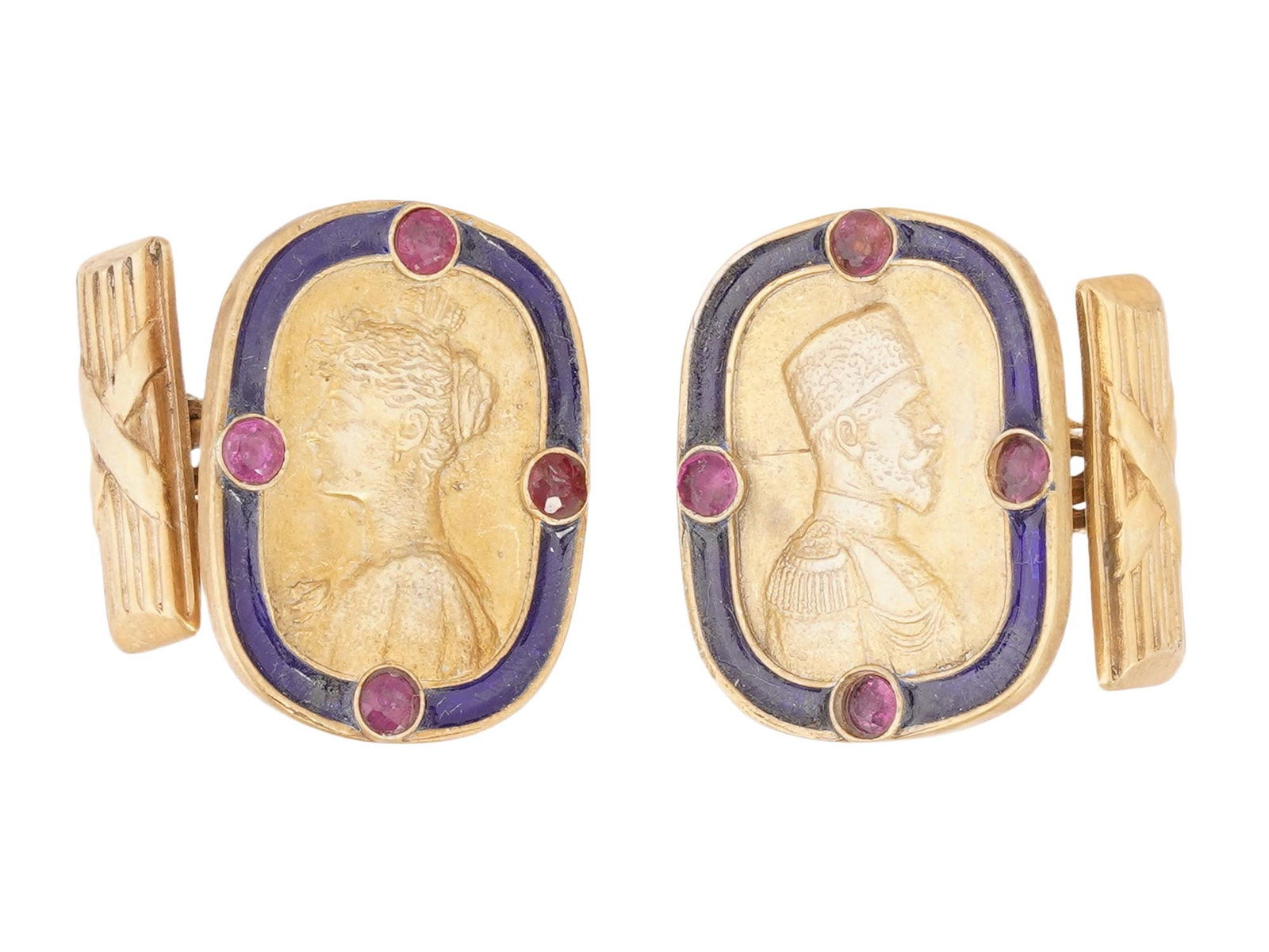 RUSSIAN SILVER ENAMEL IMPERIAL CUFFLINKS W RUBIES (1 of 6)