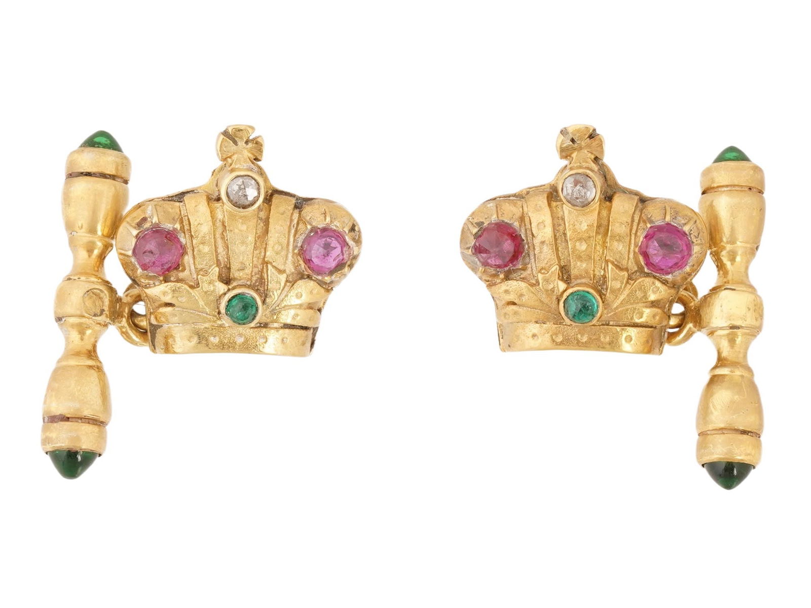 RUSSIAN GILT SILVER ENAMEL DIAMONDS GEMS CROWN CUFFLINKS (1 of 7)