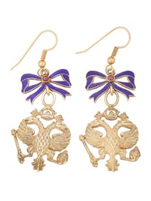 RUSSIAN IMPERIAL GILT SILVER ENAMEL EARRINGS W RUBIES