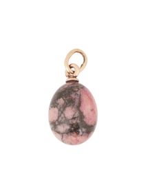 RUSSIAN 14K GOLD CARVED RHODONITE EASTER EGG PENDANT