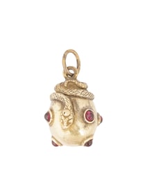 RUSSIAN GILT SILVER SNAKE EASTER EGG PENDANT GEMSTONES