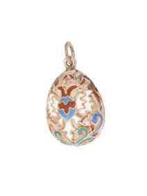 RUSSIAN SILVER CLOISONNE ENAMEL EASTER EGG PENDANT