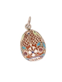 RUSSIAN SILVER CLOISONNE ENAMEL EASTER EGG PENDANT