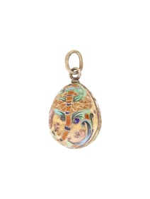 RUSSIAN SILVER CLOISONNE ENAMEL EASTER EGG PENDANT