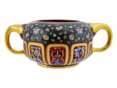 AUSTRIAN MOSER HAND ENAMELLED GLASS SUGAR BOWL