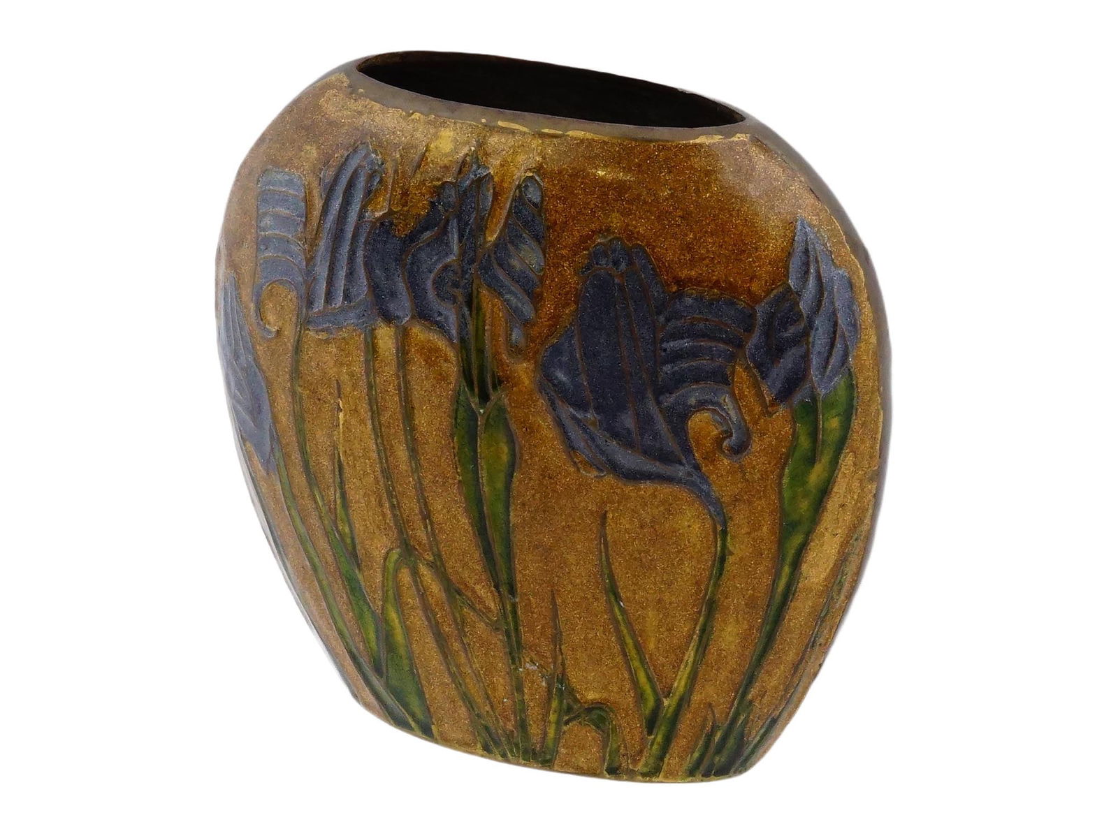ART NOUVEAU CLOISONNE ENAMEL BRASS VASE W IRISES (1 of 9)