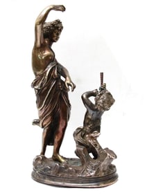 ANTIQUE EUROPEAN BRONZE STATUETTE BACCHANTE C 1900