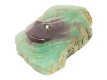 VINTAGE CARVED CHRYSOPRASE FROG FIGURINE